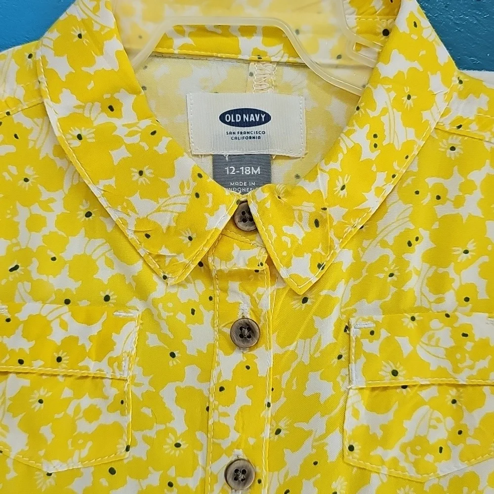 Old Navy Baby Girl Yellow Floral Button-Front Dress – Short Sleeve